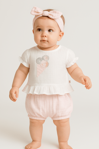 Girl's Baby Muslin Fabric Headband Ice Cream Three-Piece Set