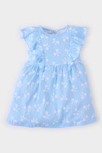 Baby Girl Floral Short Sleeve Crinkled Viscose Dress
