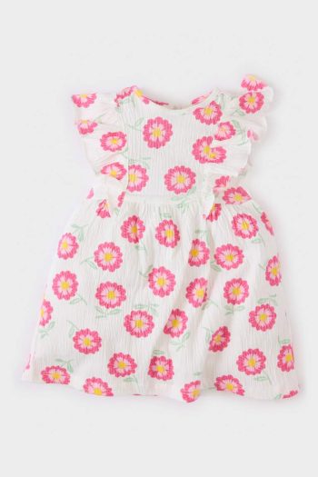 Baby Girl Floral Short Sleeve Crinkled Viscose Dress