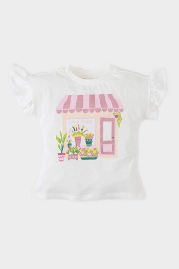 Girl's Bicycle Neck Printed Short Sleeve T-Shirt