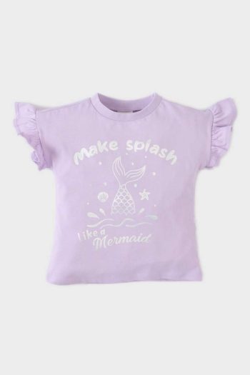 Girl's Regular Fit Crew Neck Slogan Printed Short Sleeve T-Shirt