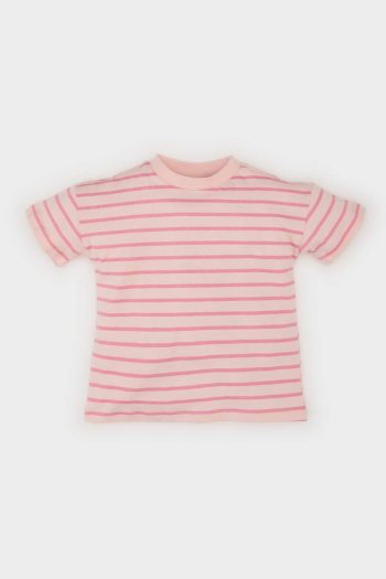 Girl's Short Sleeve Striped T-Shirt with Bicycle Neck