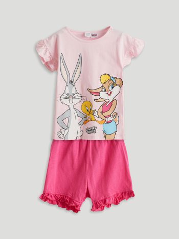 LCW Baby Pink Bugs Bunny Printed Girls' Pajama Set with Shorts