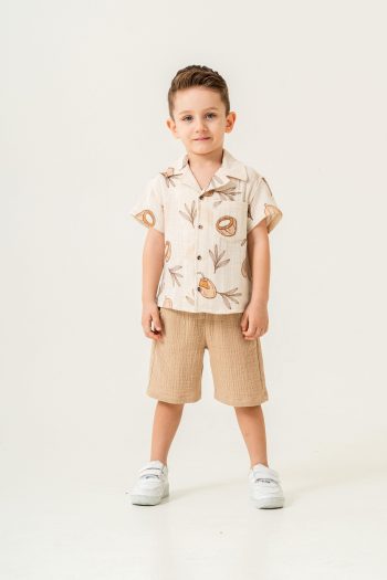 Boys' Cotton Coconut Pattern Short Sleeve Shirt and Shorts Set - Summer Comfort