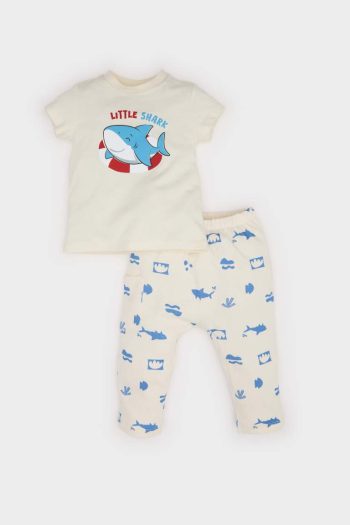 Boys' 2-Piece Set - Printed Short-Sleeve Waffle T-Shirt with Elastic Waist Bottom