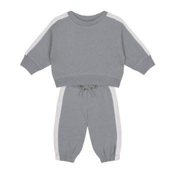 White Contrast Grey Sweatshirt and Pants Set