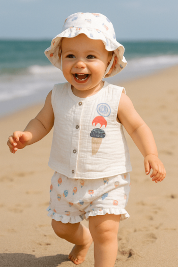 Baby Girl Ice Cream Muslin Fabric Hat Set