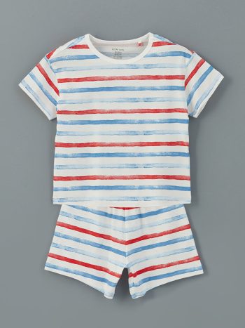 LCW Baby  Off-White Striped Short Set for Baby Boys