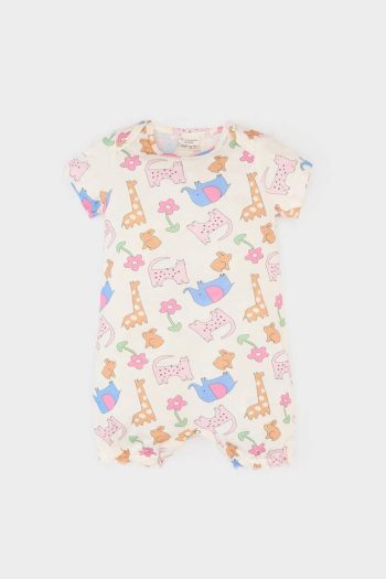 Newborn Baby Girl Animal Print Short Sleeve Bodysuit