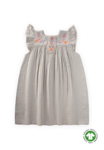 Embroidered Organic Muslin Dress for Ages 2-8 Mint Green