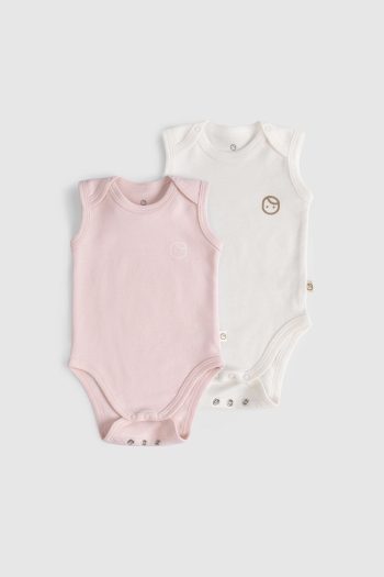 2-Piece Organic Cotton Adjustable Pink - Ecru Snap Tank Top