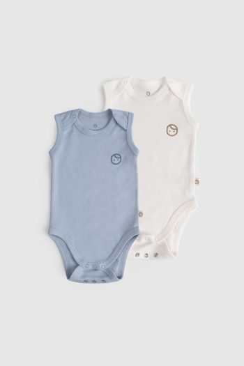 2-Piece Organic Cotton Adjustable Blue - Ecru Snap Tank Top