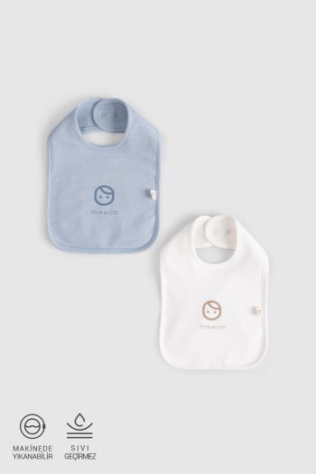 2-Pack Waterproof Blue - Ecru Baby Bib
