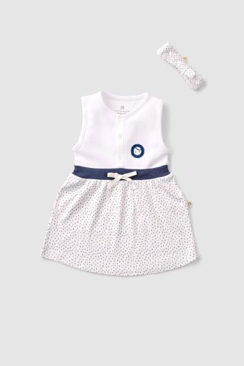 Organic Cotton Baby Dress and Headband Set with Raindrop Pattern