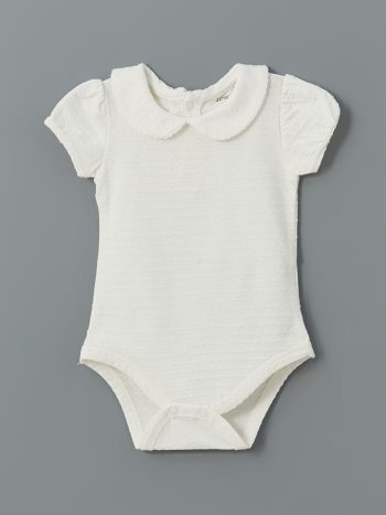 LCW Baby  Ecru Baby Collar Basic Girl's Baby Snap Bodysuit