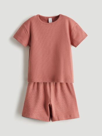 LCW Baby Pink Cotton Girl Baby T-Shirt and Shorts Set (2 Pieces)
