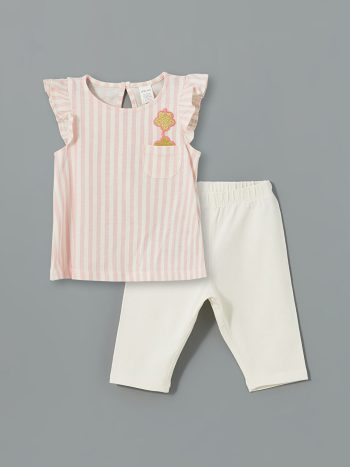 LCW Baby                                                                                            Beaded Embroidered Ruffled Girl Baby T-Shirt and Leggings Set (2 Pieces)