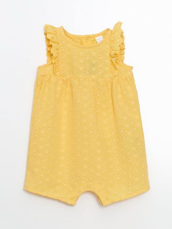 LCW Baby Yellow Embroidered Girl's Baby Cotton Jumpsuit