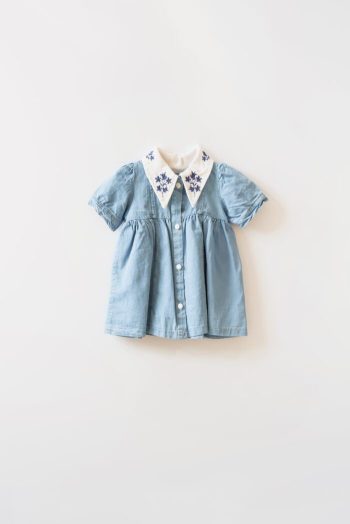 Embroidered Detail Denim Dress for Baby Girls