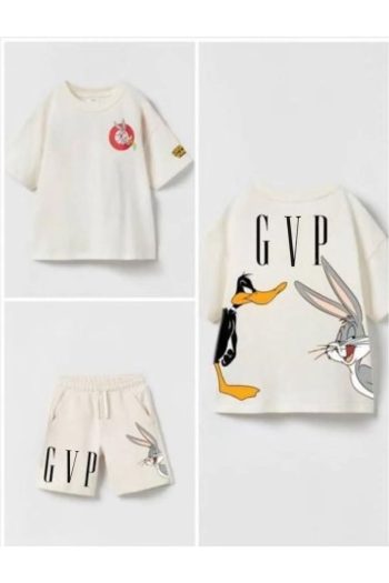 LittlePoffy Disney Gap Bunny Printed Comfortable Fit Shorts Set %100 Cotton Summer Oversized Set