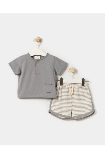 MiniPodyum Baby Boy Button Pocket T-shirt and Shorts Summer Set