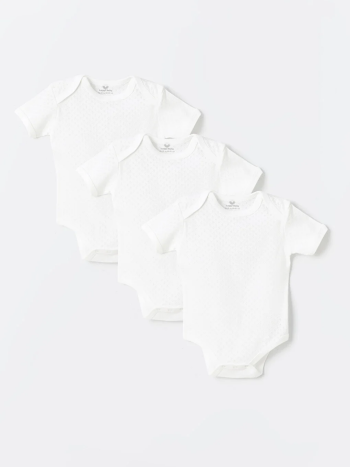 LUGGI BABY                                                                                           Ecru Crew Neck Cotton Jacquard Snap Bodysuit for Baby Boys - Set of 3