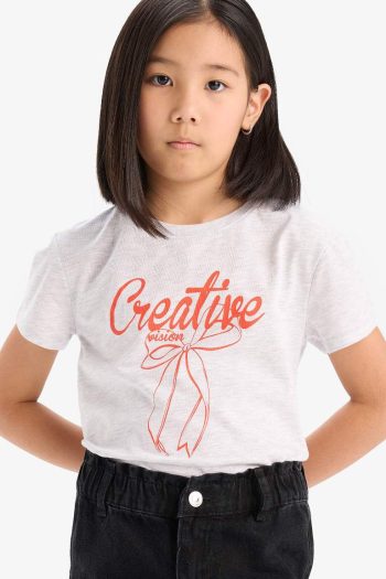 Girls' Bicycle Neck Printed Short Sleeve T-Shirt