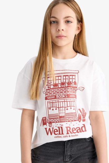 Girls' Relax Fit Printed Short Sleeve T-Shirt with Crew Neck