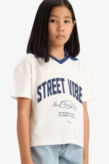 Girl's Boxy Fit Printed Short Sleeve Polo Shirt