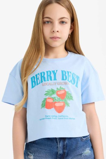 Girls' Bicycle Neck Printed Short Sleeve T-Shirt