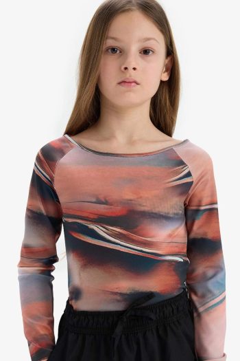 Girl's Slim Fit Fitted Mock Neck Long Sleeve T-Shirt