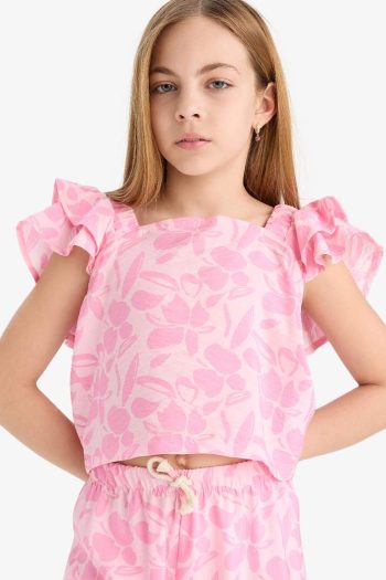 Girls' Printed Short Sleeve Blouse