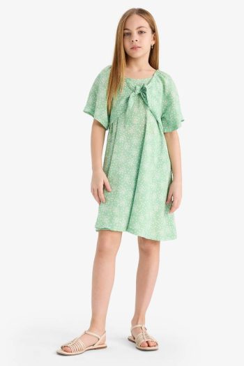 Girls' Patterned Viscose Short Sleeve Dress