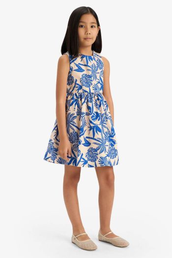 Girls' Printed Poplin Sleeveless Dress
