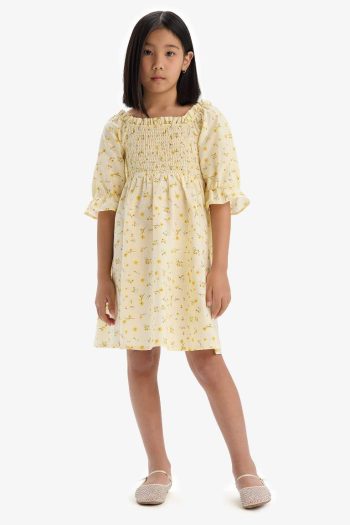 Girls' Printed Cotton Short Sleeve Dress