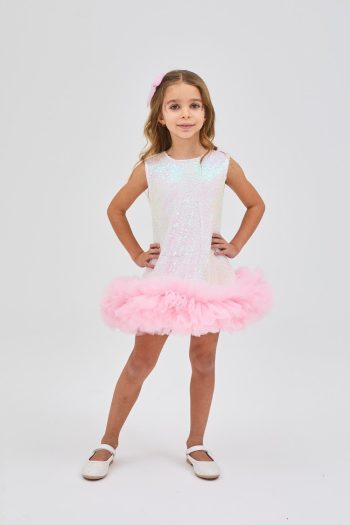 White Dress for Girls with Tulle and Sequins - Evie
