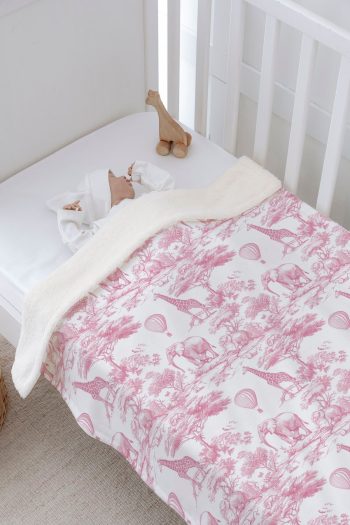 Tuğba Kuğu Plush Reversible Blanket - Pink Toile De Jouy