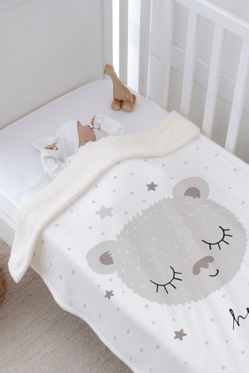 Tuğba Kuğu Plush Double-Sided Blanket - Brown Teddy Bear Ears