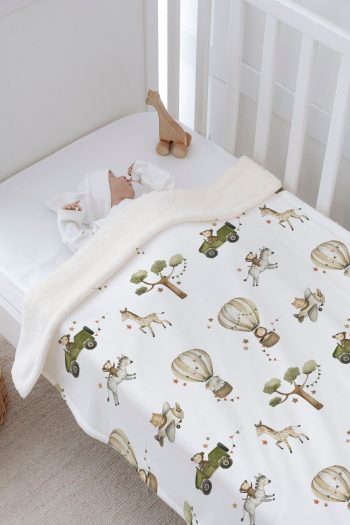 Tuğba Kuğu Plush Double-Sided Blanket - Safari Animals in Transport