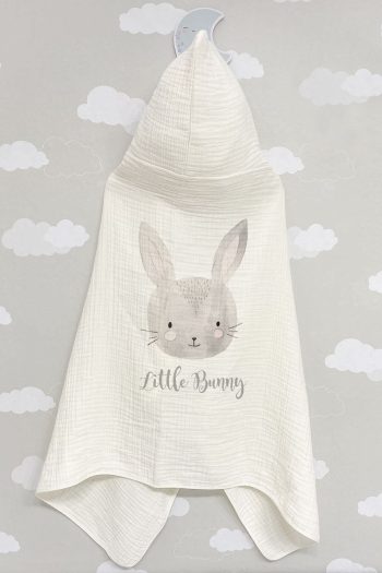 Tuğba Kuğu 4-Layer Muslin Hooded Towel - For Baby Series - Charcoal Sketch Rabbit