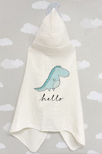 Tuğba Kuğu 4-Layer Muslin Hooded Towel - Pure Baby Series - Blue Dinosaur