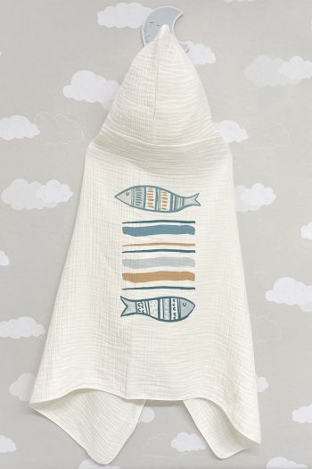 Tuğba Kuğu 4-Layer Muslin Hooded Towel - Pure Baby Series - Fish