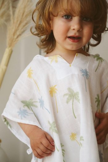 Tarkito Organic Palm Hooded Organic Muslin Poncho 1-5 Years