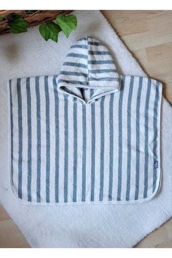 GÜRPAMUK HOME & BABY OUTLET EXPORT 100% Cotton Striped/Aqua Beach, Pool, Bath Towel Poncho for Boys and Girls