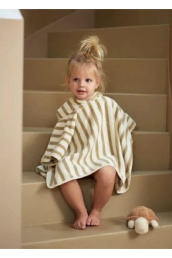 GÜRPAMUK HOME & BABY OUTLET EXPORT 100% Cotton Striped/Khaki Children's Beach, Pool, Bath Poncho for Boys and Girls
