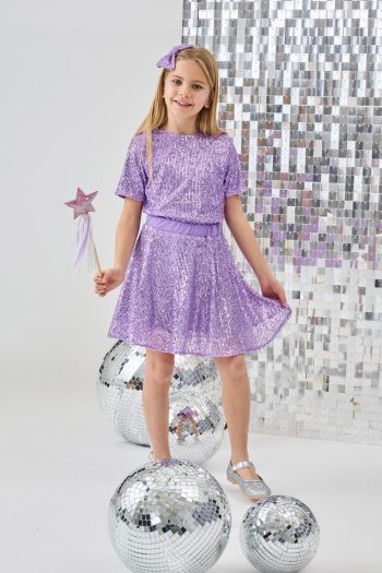 Lila Sparkly Sequined Girls' Two-Piece Set - Larina