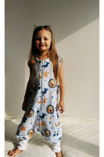 Raduga Collection Children's Muslin Spring Sleeping Bag Blue Cute Heads
