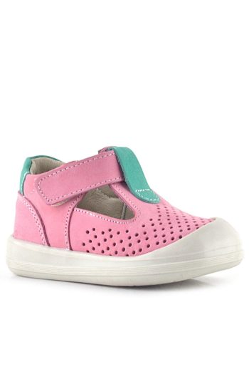Rakerplus Authentic Leather Pink Green Velcro Anatomical Baby Sandals