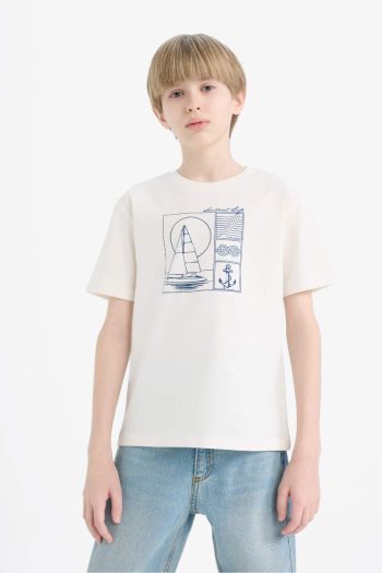 Boys' Regular Fit Crew Neck Printed Short Sleeve T-Shirt