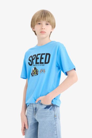 Boys' Bicycle Collar Printed Short Sleeve T-Shirt